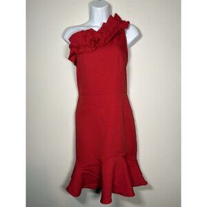 New TCEC Red One Shoulder Ruffle Dress Size Large